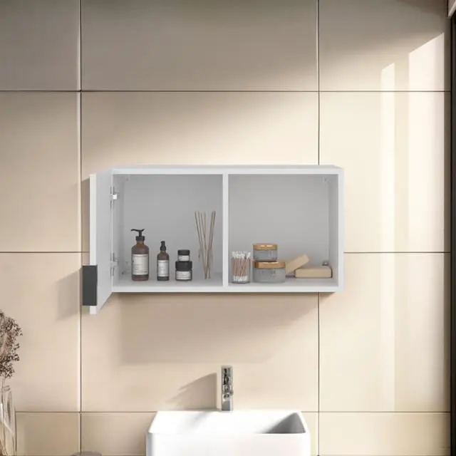 Alt view image 3 of 7 - FM FURNITURE Wall-Mounted Bathroom Cabinet with Hidden Storage and Open Compartment, White