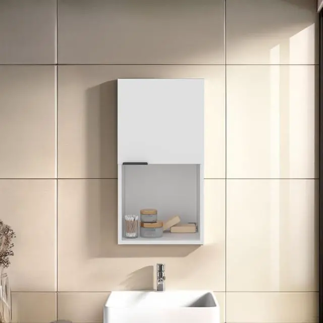 Alt view image 5 of 7 - FM FURNITURE Wall-Mounted Bathroom Cabinet with Hidden Storage and Open Compartment, White
