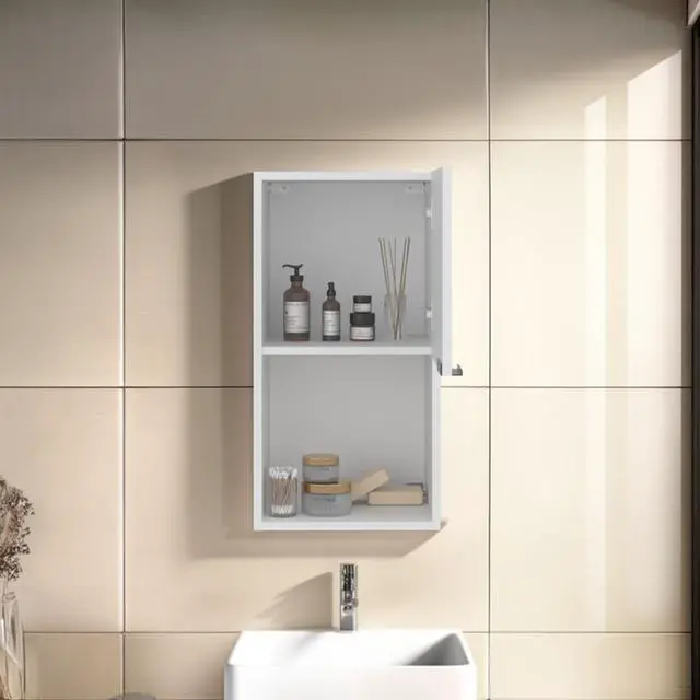 Alt view image 6 of 7 - FM FURNITURE Wall-Mounted Bathroom Cabinet with Hidden Storage and Open Compartment, White