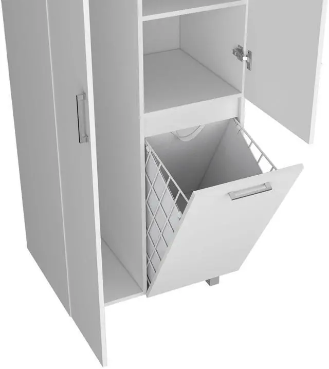 Alt view image 3 of 7 - FM FURNITURE The Mirage Modern Storage Cabinet with 2 Doors, 1 Drawer, and Metal Legs, Perfect for Organizing Bathrooms, Laundry Rooms, and Common Areas, White
