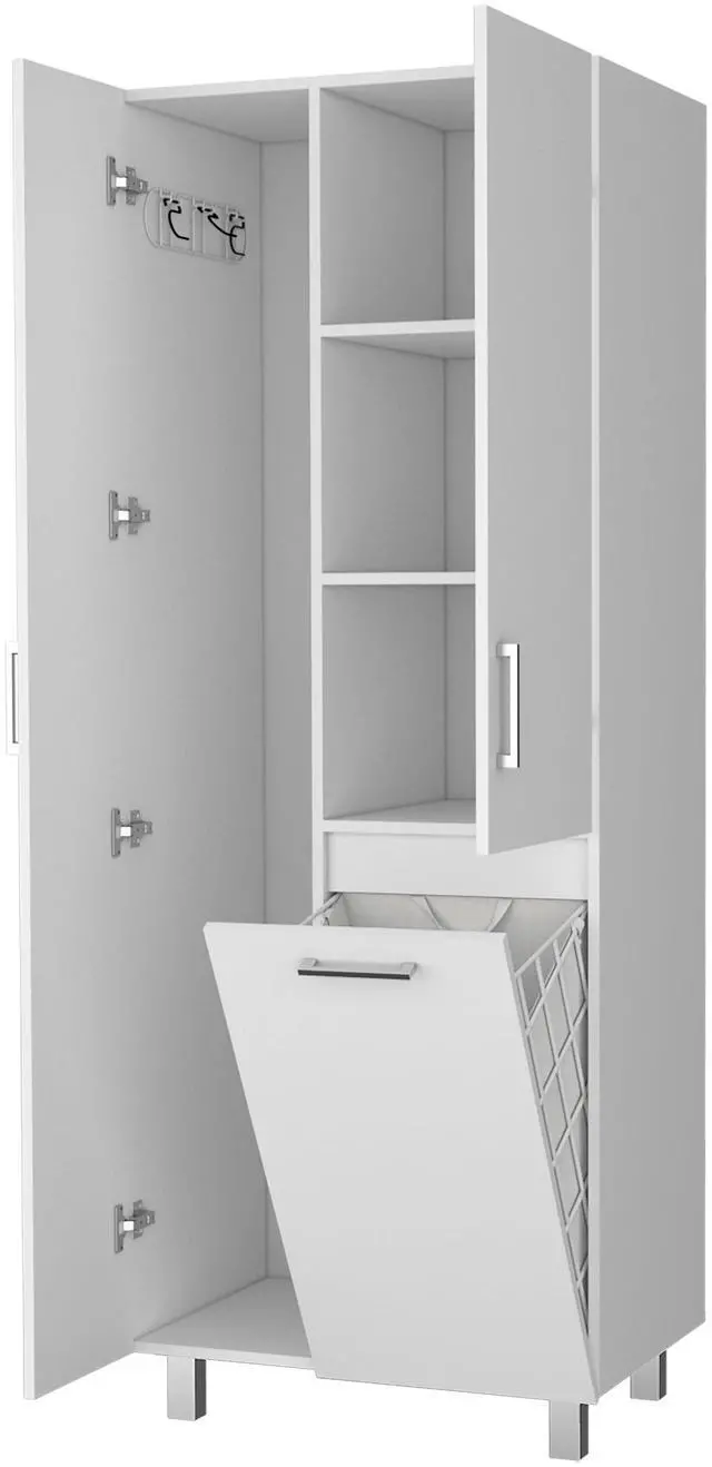 Alt view image 7 of 7 - FM FURNITURE The Mirage Modern Storage Cabinet with 2 Doors, 1 Drawer, and Metal Legs, Perfect for Organizing Bathrooms, Laundry Rooms, and Common Areas, White