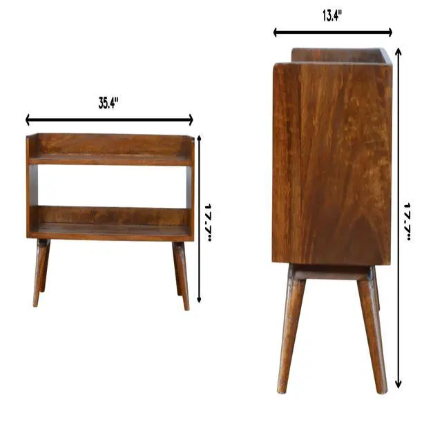 Alt view image 3 of 7 - Solid Wood Nordic Storage Bench, Open Storage, Chestnut, Brown