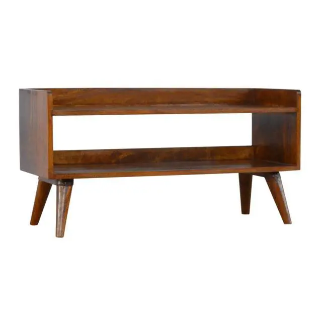 Alt view image 4 of 7 - Solid Wood Nordic Storage Bench, Open Storage, Chestnut, Brown