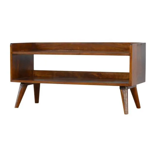 Alt view image 5 of 7 - Solid Wood Nordic Storage Bench, Open Storage, Chestnut, Brown