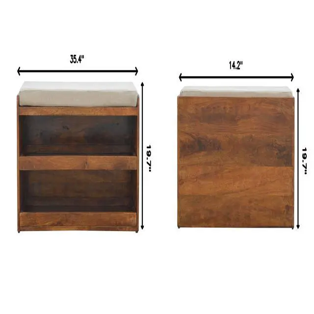 Alt view image 3 of 7 - Mud Linen Pull out Shoe Bench, 2 Shelves, Chestnut