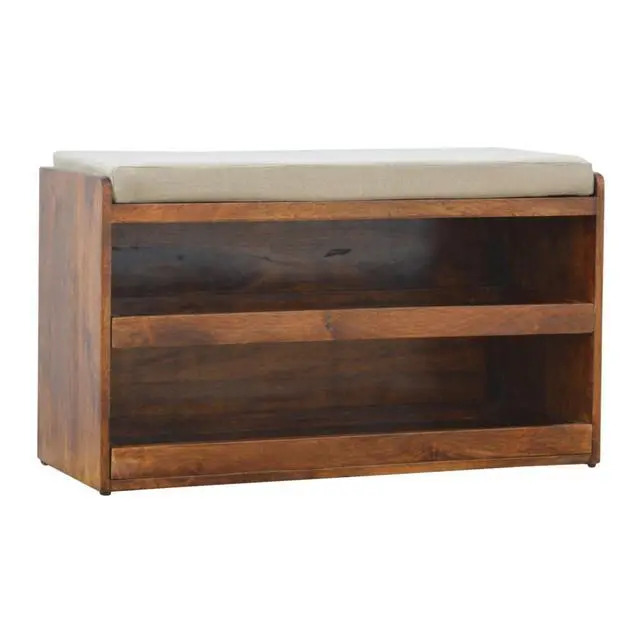 Alt view image 4 of 7 - Mud Linen Pull out Shoe Bench, 2 Shelves, Chestnut