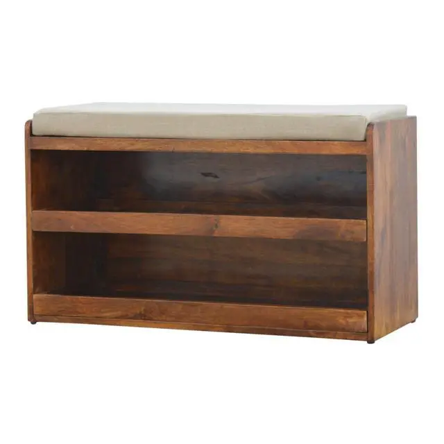 Alt view image 5 of 7 - Mud Linen Pull out Shoe Bench, 2 Shelves, Chestnut