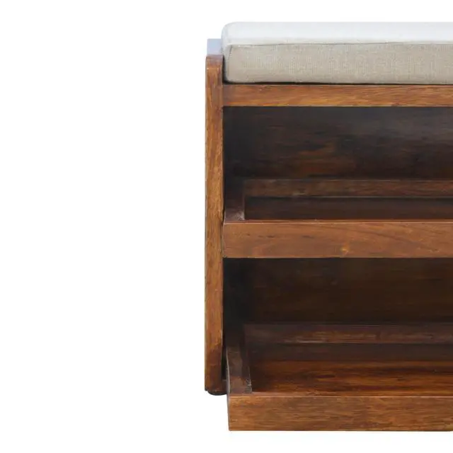 Alt view image 6 of 7 - Mud Linen Pull out Shoe Bench, 2 Shelves, Chestnut
