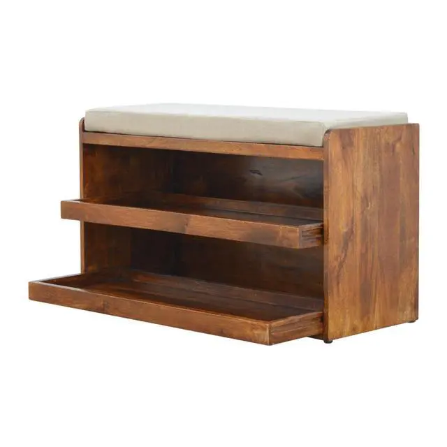 Alt view image 7 of 7 - Mud Linen Pull out Shoe Bench, 2 Shelves, Chestnut