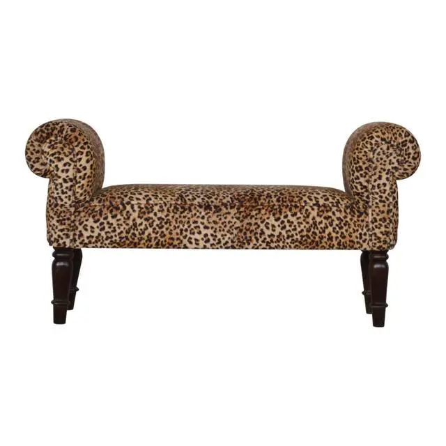 Alt view image 2 of 7 - Leopard Print Velvet Bench, Upholstered Yellow and Brown