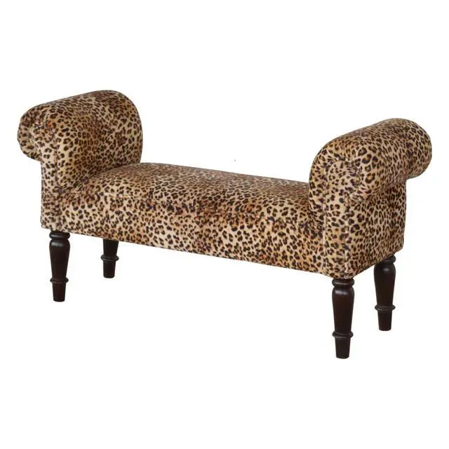 Alt view image 3 of 7 - Leopard Print Velvet Bench, Upholstered Yellow and Brown