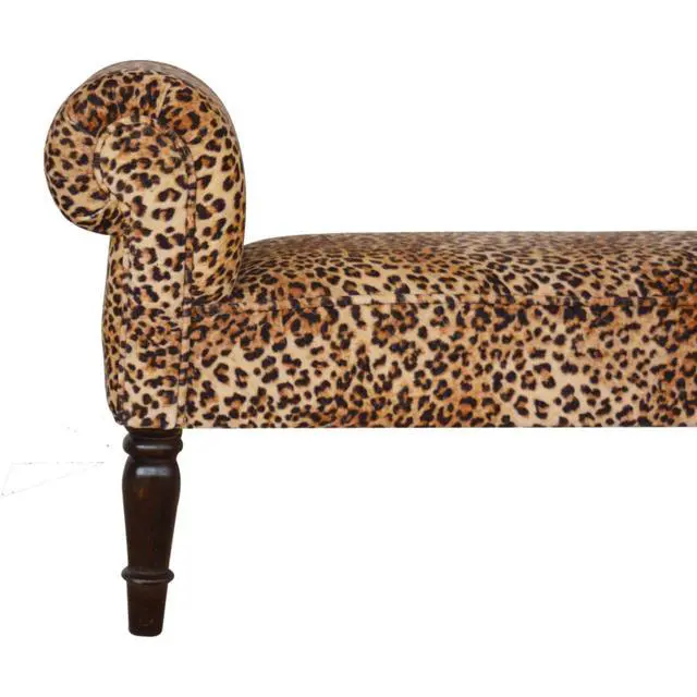 Alt view image 4 of 7 - Leopard Print Velvet Bench, Upholstered Yellow and Brown