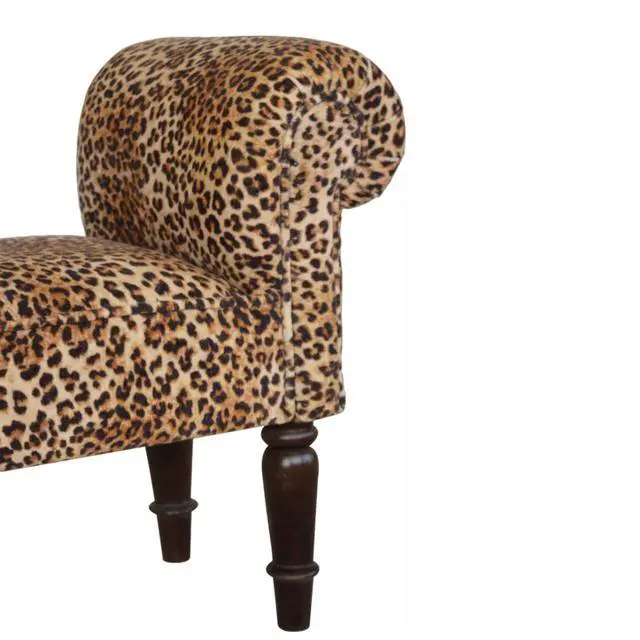 Alt view image 7 of 7 - Leopard Print Velvet Bench, Upholstered Yellow and Brown