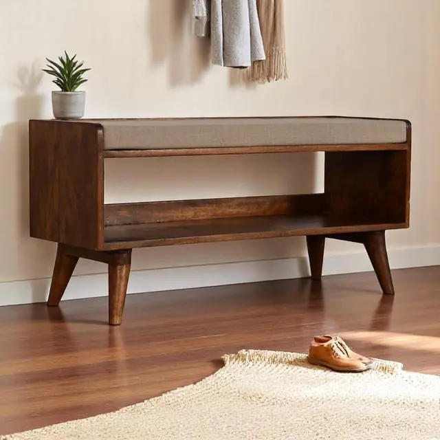 Alt view image 2 of 7 - Mud Linen Nordic Storage Bench, Upholstered, Beige and Brown