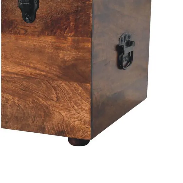 Alt view image 7 of 7 - Solid Wood Black Buffalo Hide Leather Upholstered Storage Trunk