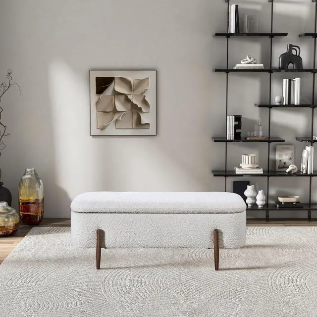 Alt view image 2 of 6 - Sarna Ivory Boucle Storage Bench