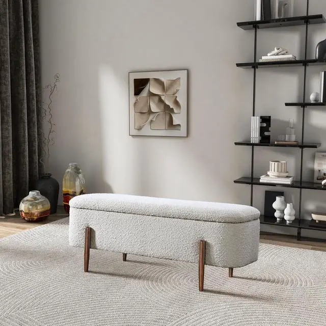 Alt view image 4 of 6 - Sarna Ivory Boucle Storage Bench