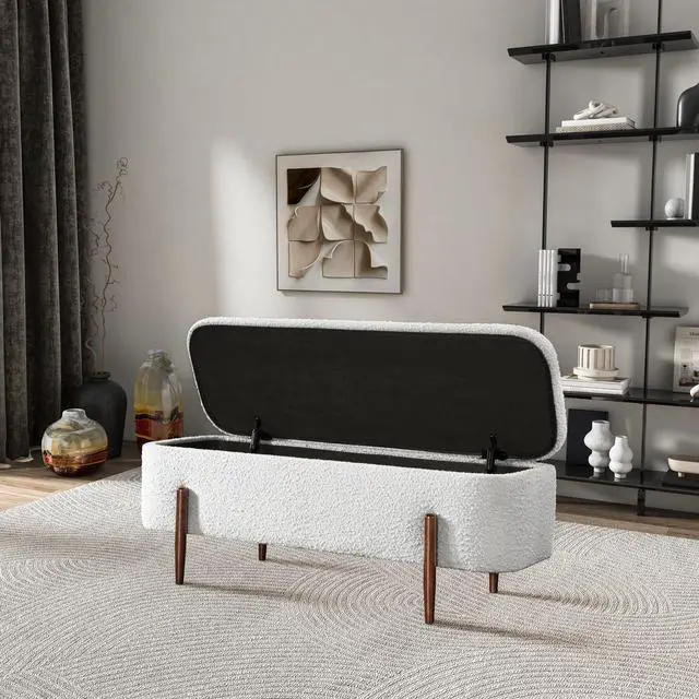 Alt view image 5 of 6 - Sarna Ivory Boucle Storage Bench