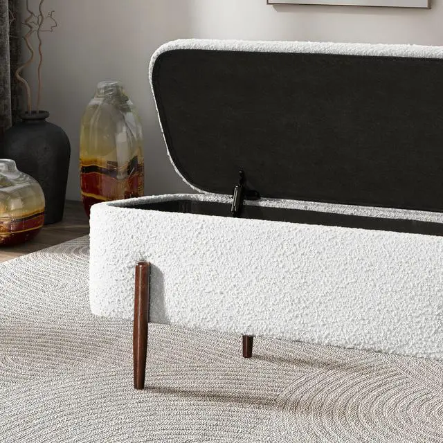 Alt view image 6 of 6 - Sarna Ivory Boucle Storage Bench