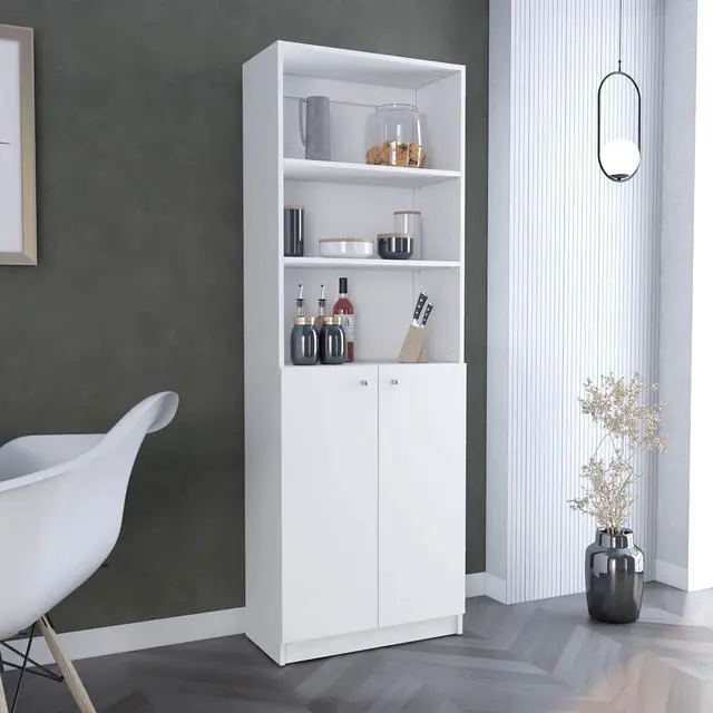 Main image of Home 2-Door Bookcase, Modern Storage Unit with Dual Doors and Multi-Tier Shelves -White -Office