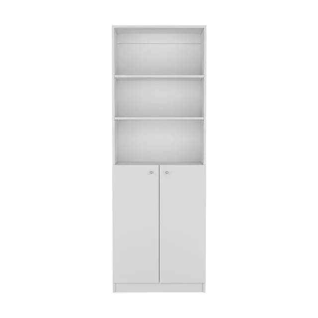 Alt view image 5 of 5 - Home 2-Door Bookcase, Modern Storage Unit with Dual Doors and Multi-Tier Shelves -White -Office