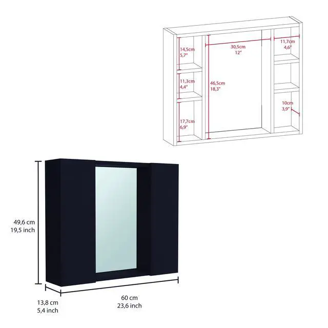 Alt view image 3 of 7 - Artemisa Medicine Cabinet, Double Door, Mirror, One External Shelf -Black