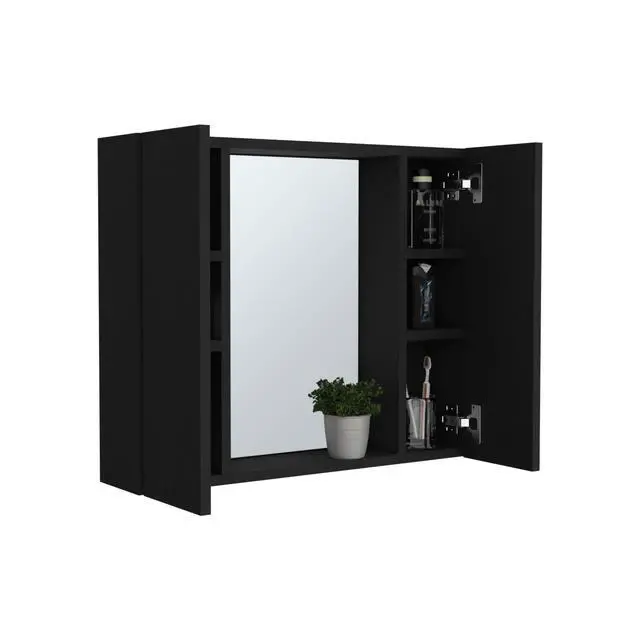 Alt view image 7 of 7 - Artemisa Medicine Cabinet, Double Door, Mirror, One External Shelf -Black
