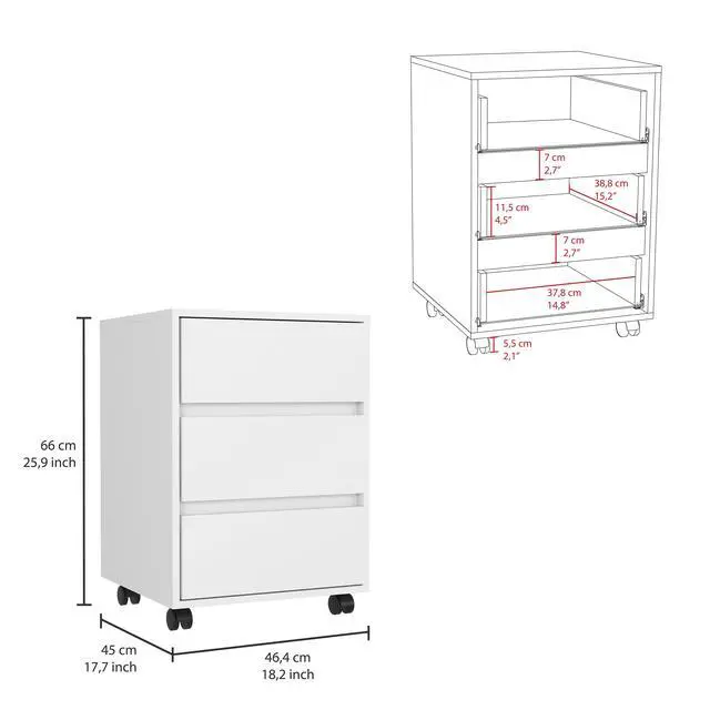 Alt view image 3 of 7 - Artemisa 3 Drawer Filing Cabinet, Four Casters, Superior Top -White