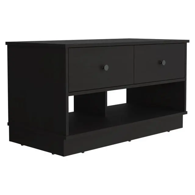 Alt view image 2 of 7 - Hamilton Storage Bench, Two Open Shelves, Two Drawers -Black