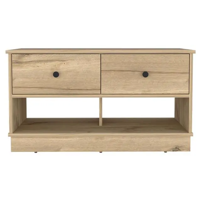 Alt view image 5 of 5 - Hamilton Storage Bench, Two Open Shelves, Two Drawers -Light Oak