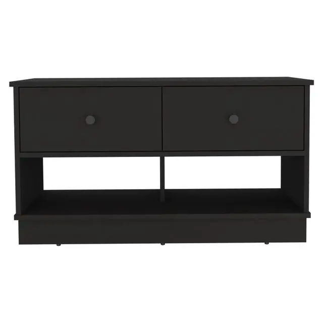 Alt view image 6 of 7 - Hamilton Storage Bench, Two Open Shelves, Two Drawers -Black