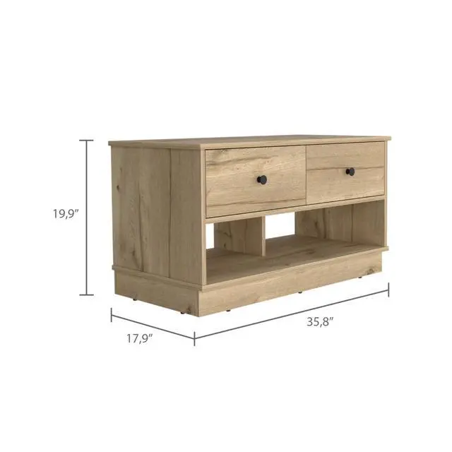 Alt view image 4 of 5 - Hamilton Storage Bench, Two Open Shelves, Two Drawers -Light Oak