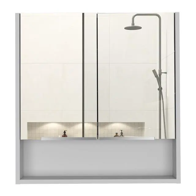 Alt view image 2 of 7 - Jaspe Mirror Cabinet, Three Internal Shelves, One Open Shelf, Double Door Cabinet -White