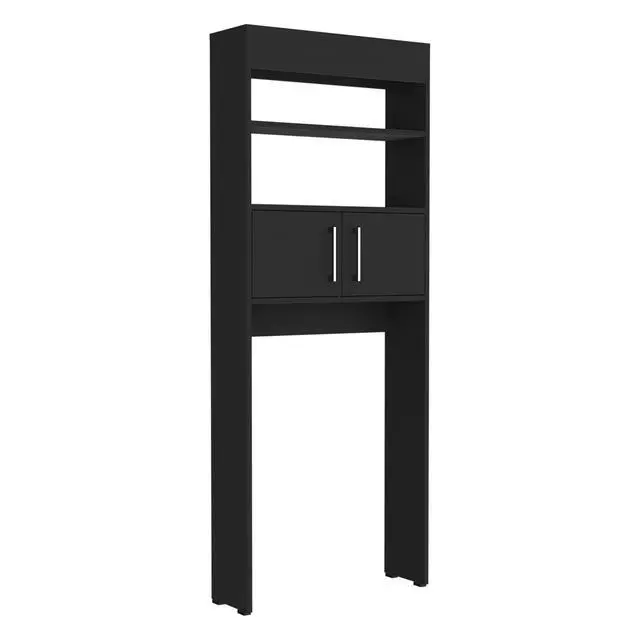 Alt view image 2 of 5 - Madrid Over The Toilet Cabinet, Double Door, Two Shelves -Black