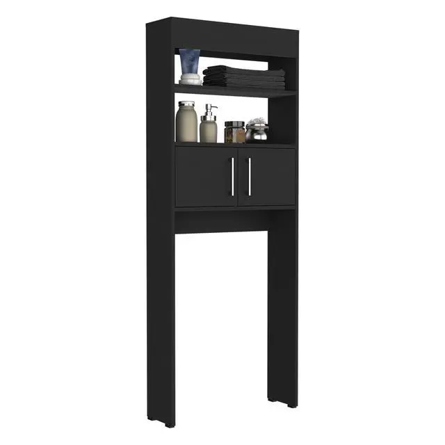 Alt view image 3 of 5 - Madrid Over The Toilet Cabinet, Double Door, Two Shelves -Black