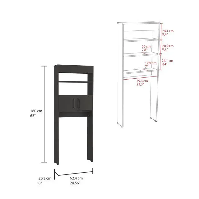 Alt view image 4 of 5 - Madrid Over The Toilet Cabinet, Double Door, Two Shelves -Black