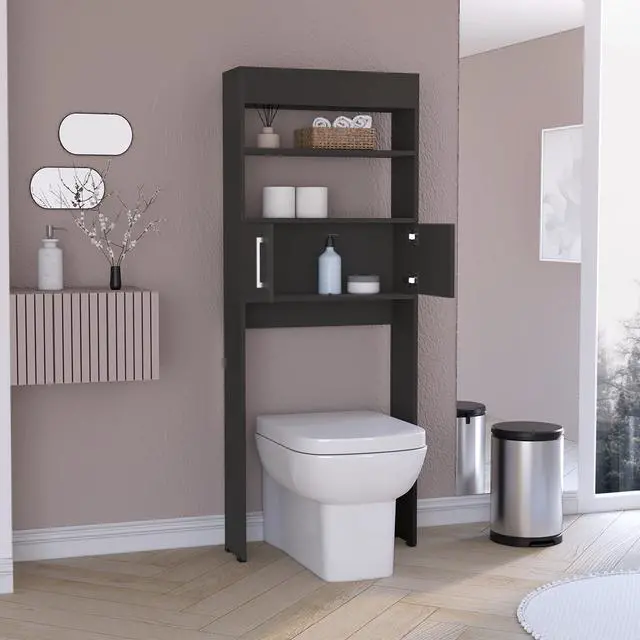 Alt view image 5 of 5 - Madrid Over The Toilet Cabinet, Double Door, Two Shelves -Black