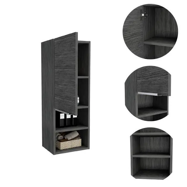 Alt view image 6 of 7 - Mila Bathroom Cabinet, Two Interior Shelves, Two External Shelves, Single Door Cabinet -Smokey Oak