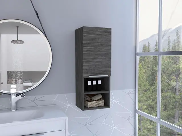 Main image of Mila Bathroom Cabinet, Two Interior Shelves, Two External Shelves, Single Door Cabinet -Smokey Oak
