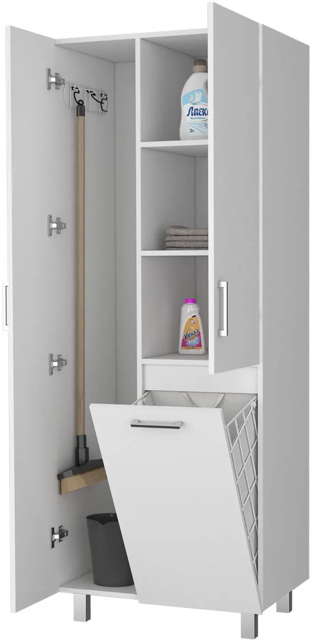 Alt view image 4 of 7 - FM FURNITURE The Mirage Modern Storage Cabinet with 2 Doors, 1 Drawer, and Metal Legs, Perfect for Organizing Bathrooms, Laundry Rooms, and Common Areas, White