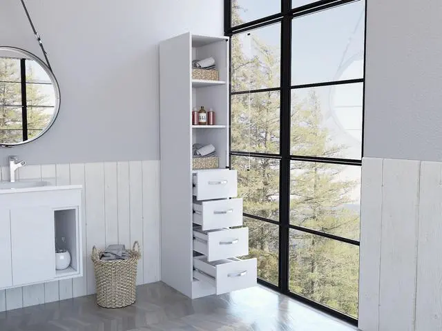 Alt view image 6 of 7 - Preston Linen Cabinet, Three Shelves, Four Drawers