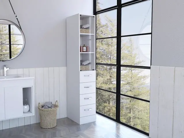 Alt view image 2 of 7 - Preston Linen Cabinet, Three Shelves, Four Drawers