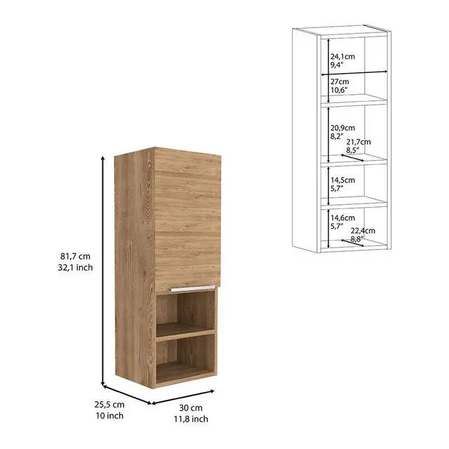 Alt view image 3 of 5 - Mila Bathroom Cabinet, Two Interior Shelves, Two External Shelves, Single Door Cabinet -Pine