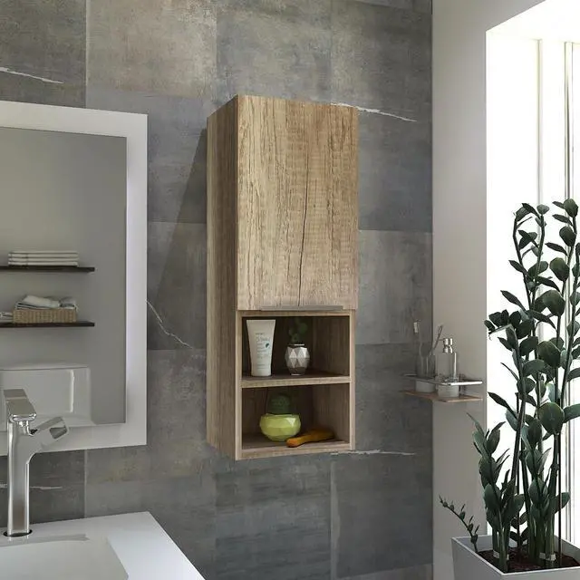 Main image of Mila Bathroom Cabinet, Two Interior Shelves, Two External Shelves, Single Door Cabinet -Pine