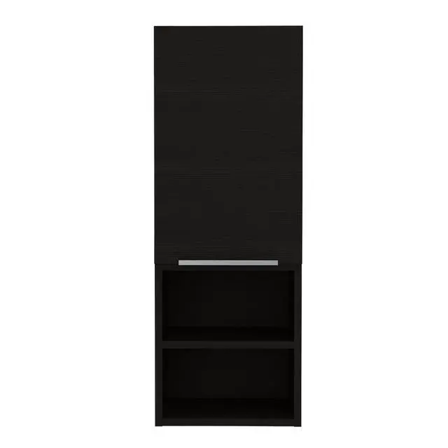 Alt view image 2 of 7 - Mila Bathroom Cabinet, Two Interior Shelves, Two External Shelves, Single Door Cabinet -Black
