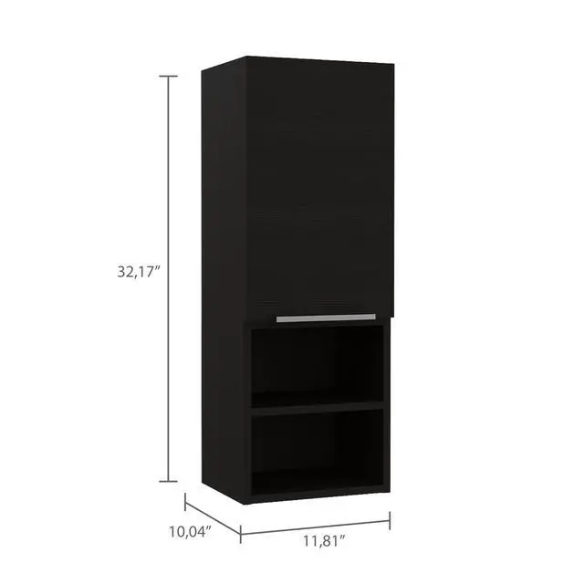 Alt view image 7 of 7 - Mila Bathroom Cabinet, Two Interior Shelves, Two External Shelves, Single Door Cabinet -Black