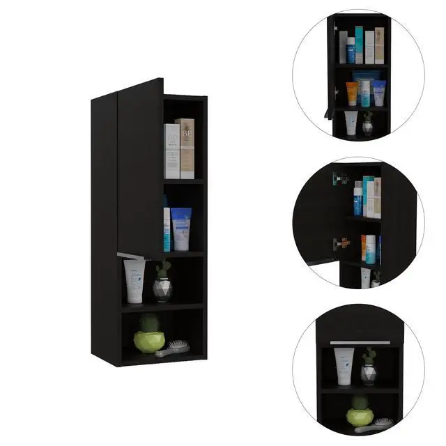 Alt view image 6 of 7 - Mila Bathroom Cabinet, Two Interior Shelves, Two External Shelves, Single Door Cabinet -Black