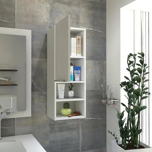 Alt view image 4 of 7 - Mila Bathroom Cabinet, with Two Internal Shelves, Two External Shelves and Single Door, White