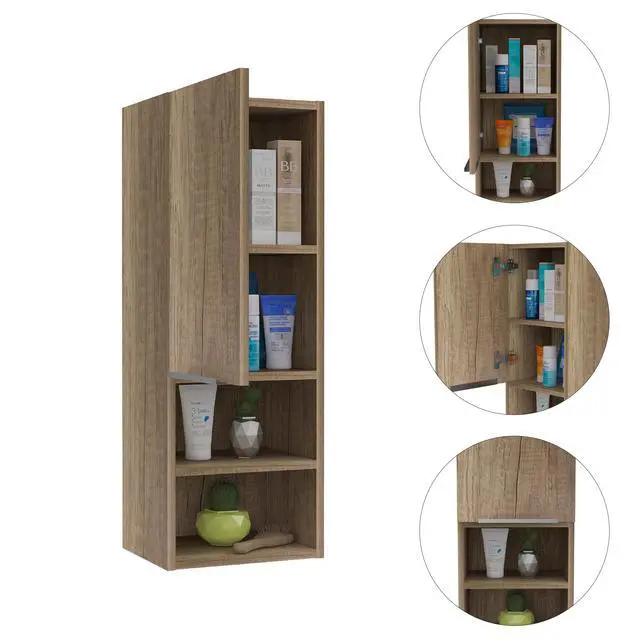 Alt view image 5 of 5 - Mila Bathroom Cabinet, Two Interior Shelves, Two External Shelves, Single Door Cabinet -Pine