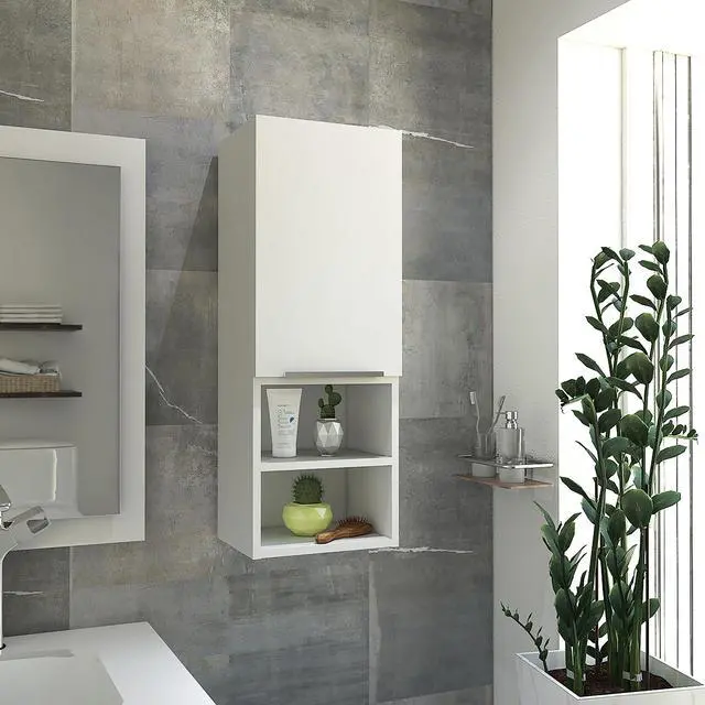 Main image of Mila Bathroom Cabinet, with Two Internal Shelves, Two External Shelves and Single Door, White